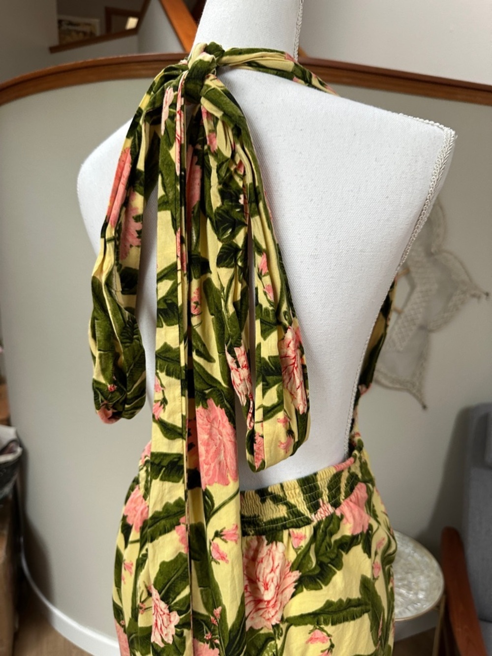 Agua Bendita Floral Halter wide leg jumpsuit in Yellow, Pink & Green - Picture 6 of 12